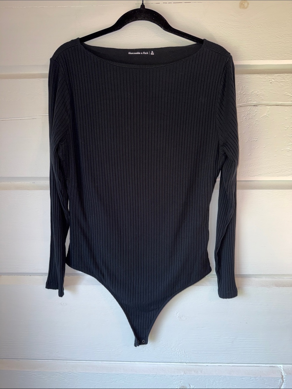 Abercrombie & Fitch Black Ribbed Long Sleeve Bodysuit
